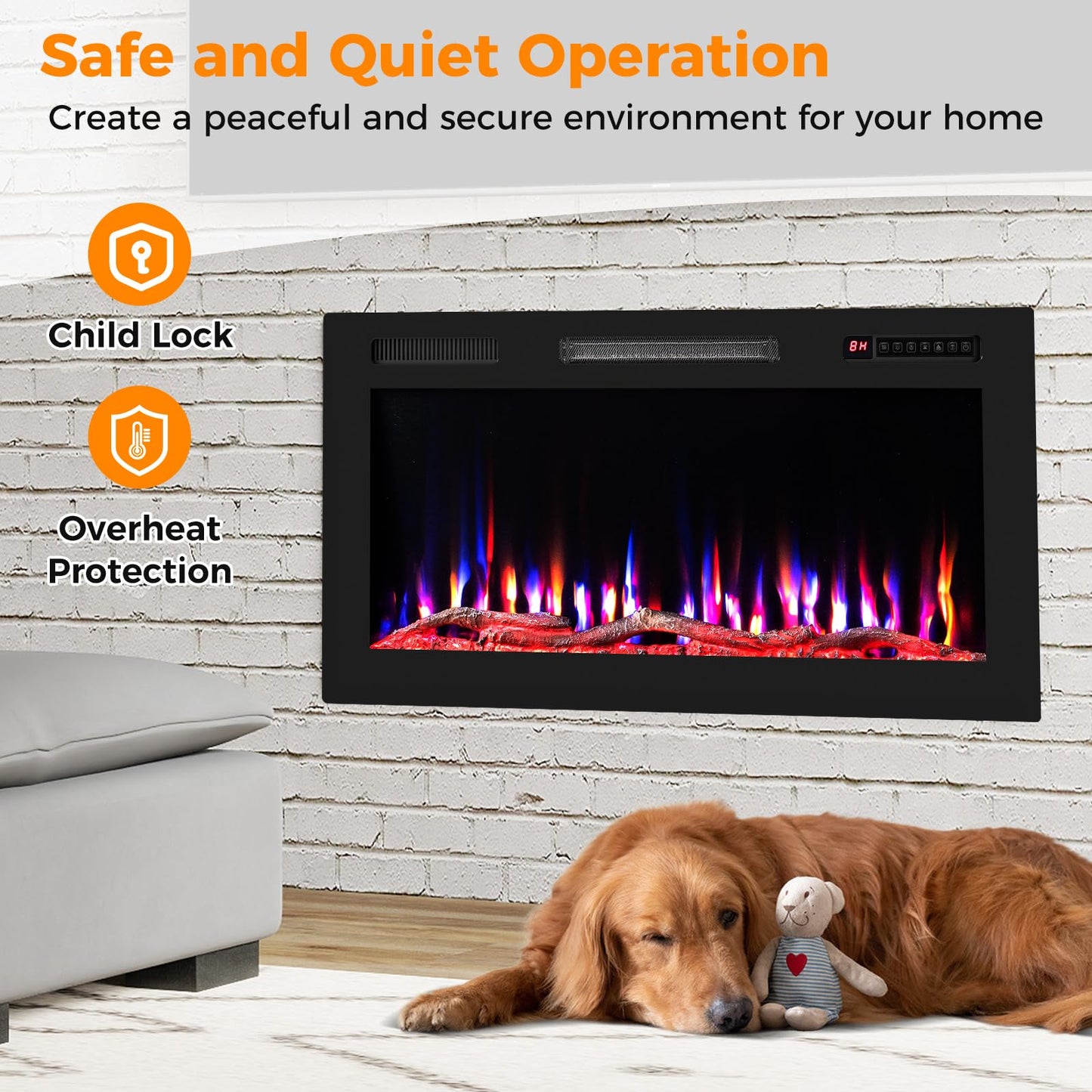 91cm Electric Fireplace with Remote and Multicolour Flame