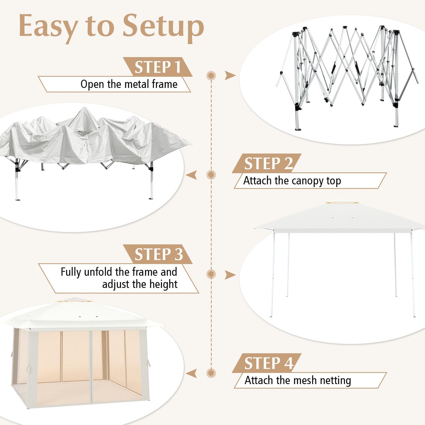 Pop up Gazebo, UPF50+ Sun-Protective Height Adjustable Pavilion Canopy Tent