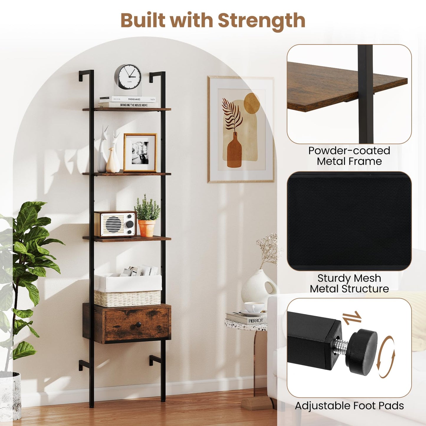 Industrial Tall Narrow Wall Bookshelf Open Display Rack