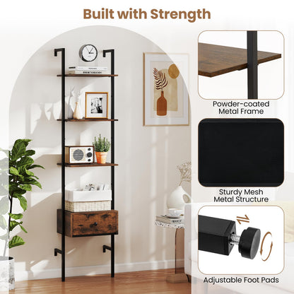 Industrial Tall Narrow Wall Bookshelf Open Display Rack