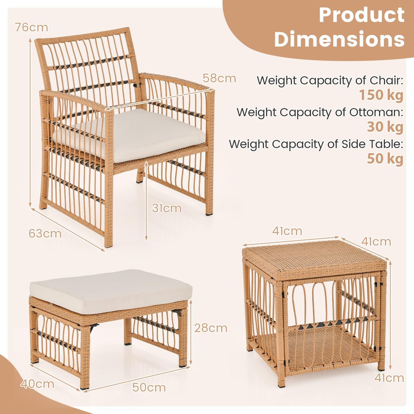 5-Piece Garden Rattan Furniture Set with Cushions
