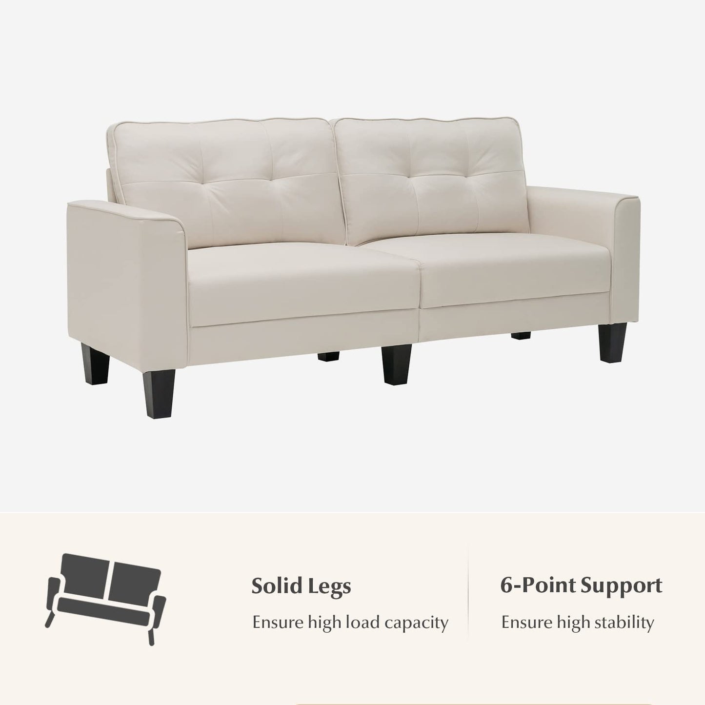 Modern Upholstered Corner Sofa Couch with 2 Removable Back Cushions