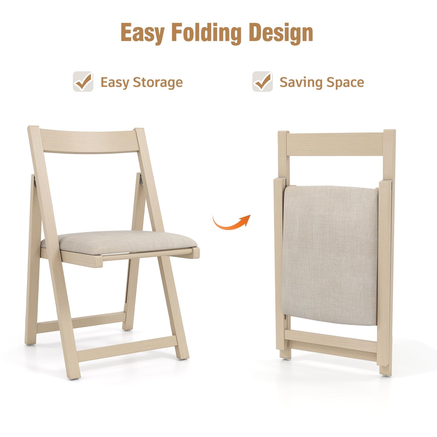 Foldable Dining Chair Set of 4 with Padded Seat and Curved Backrest