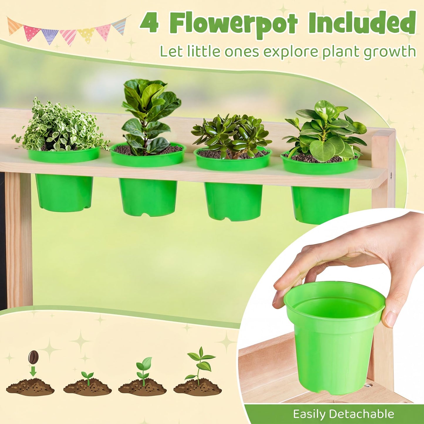 Kids Mud Kitchen Play Pretend Kitchen with Chalkboard Rotation Knobs and Cabinet