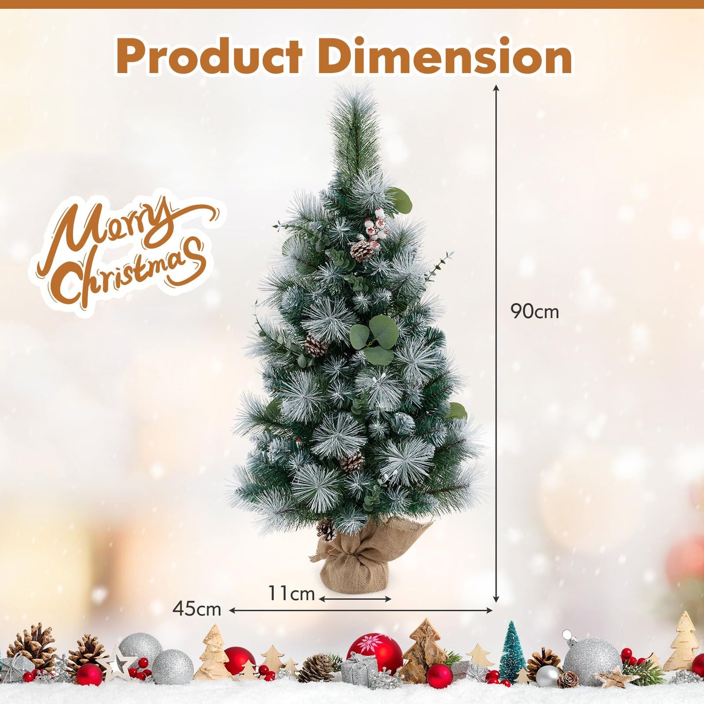 90CM Artificial Xmas Tree with 98 Branch Tips and Pine Needles