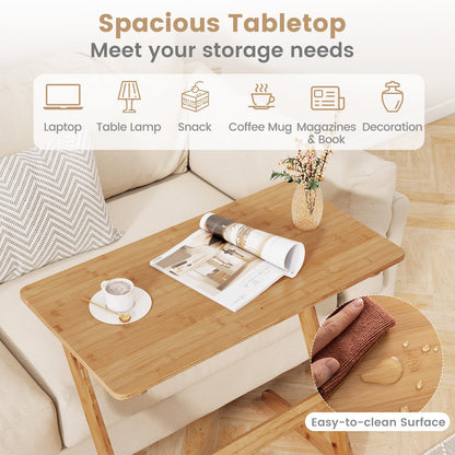 Z Shaped Bamboo Sofa Side End Couch Table for Snacks and Drinks