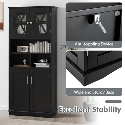 Freestanding Storage Cupboard with Open/Adjustable Shelves and Doors