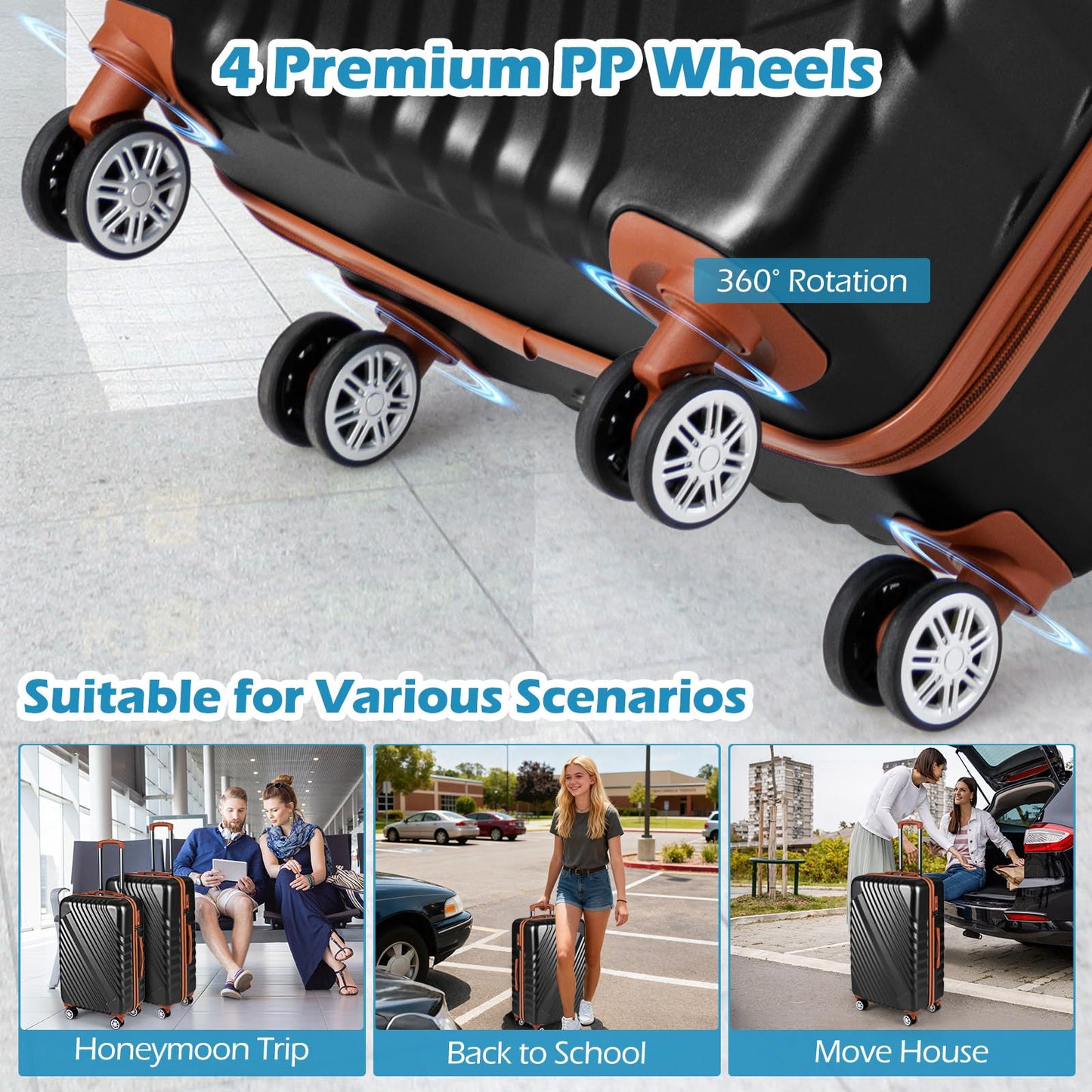 Large/Medium/Small Carry on Suitcase Sets with Premium Wheels and TSA Approved Lock