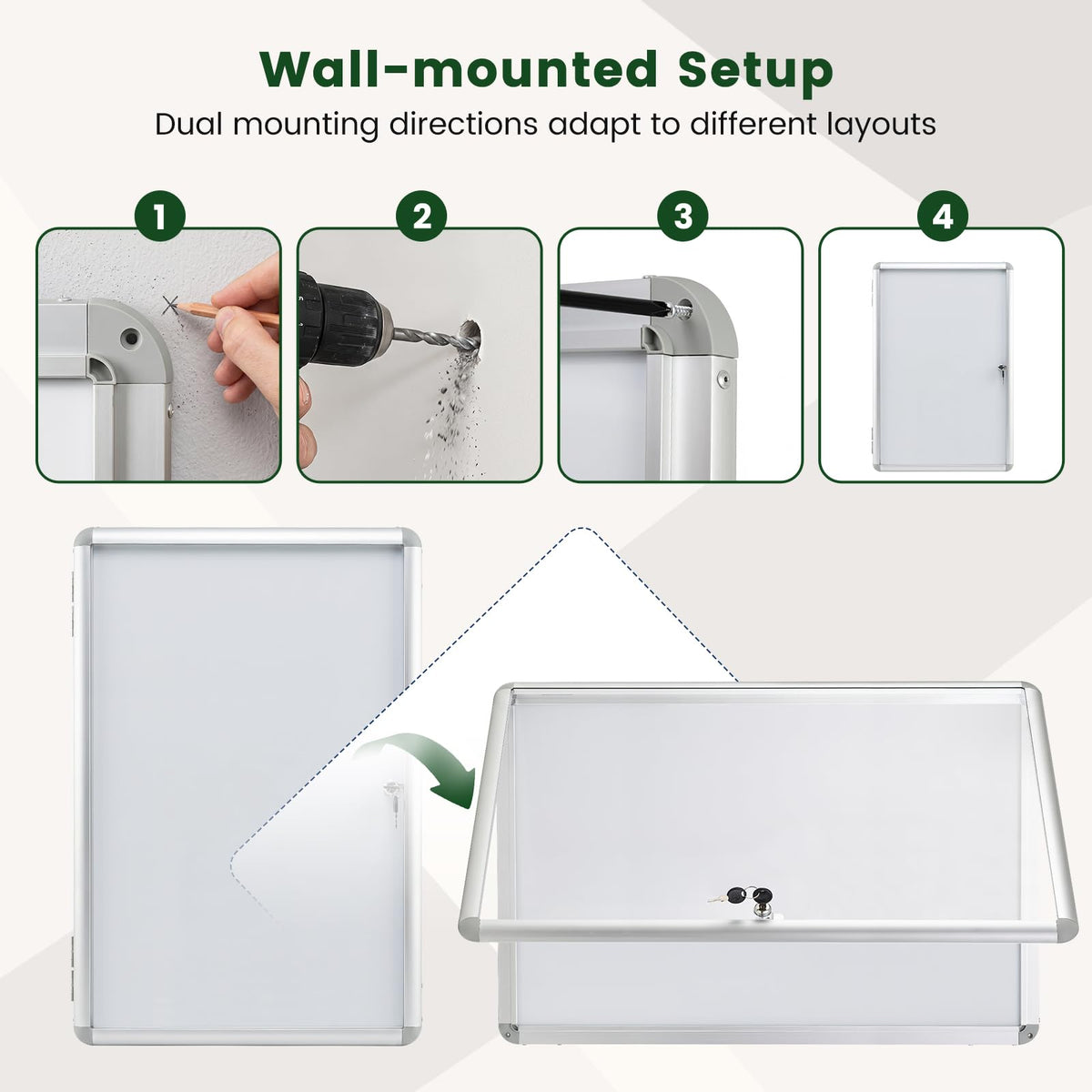 90 x 60 cm Enclosed Bulletin Board with Locking Door and Aluminum Alloy Frame