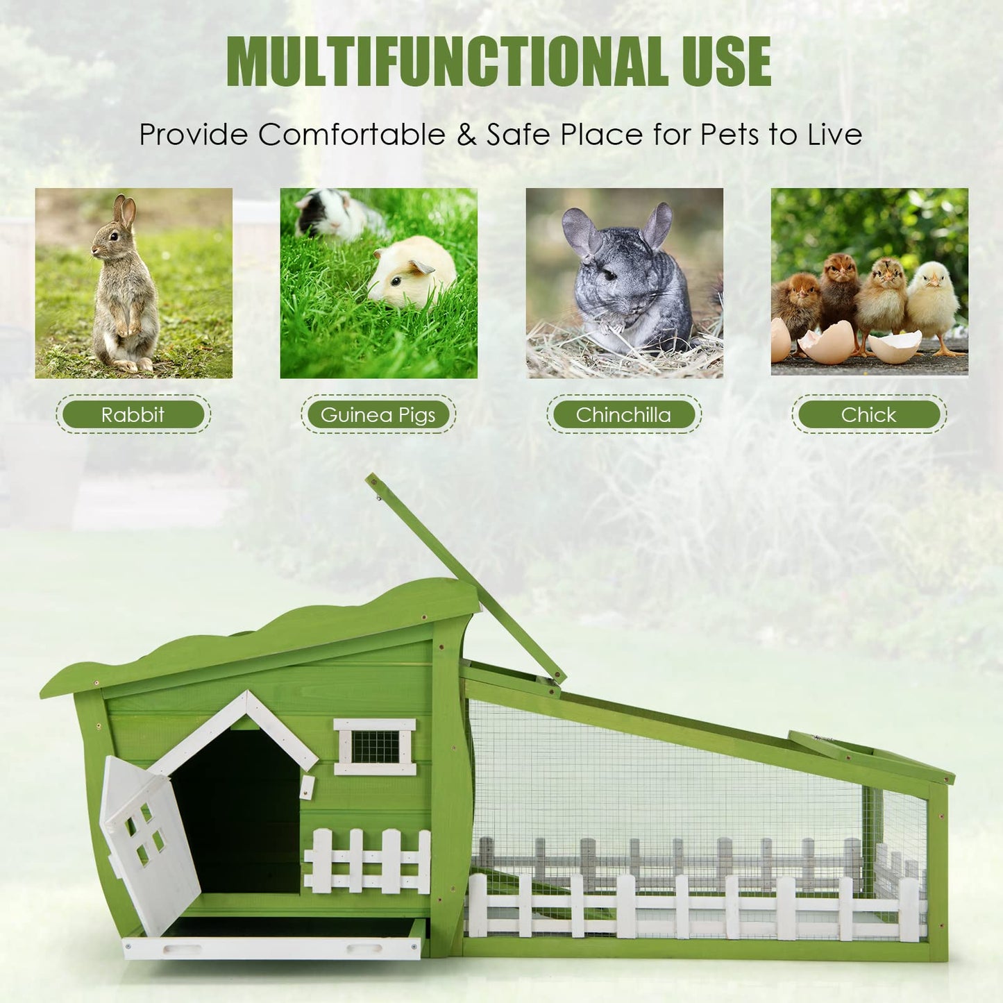 Outdoor Wooden Rabbit Hutch with Asphalt Roof