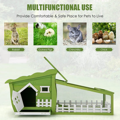 Outdoor Wooden Rabbit Hutch with Asphalt Roof