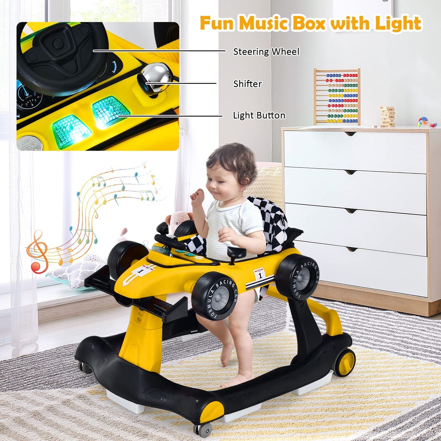 4-in-1 Baby Walker Foldable Push Along Walkers with Adjustable Height & Speed