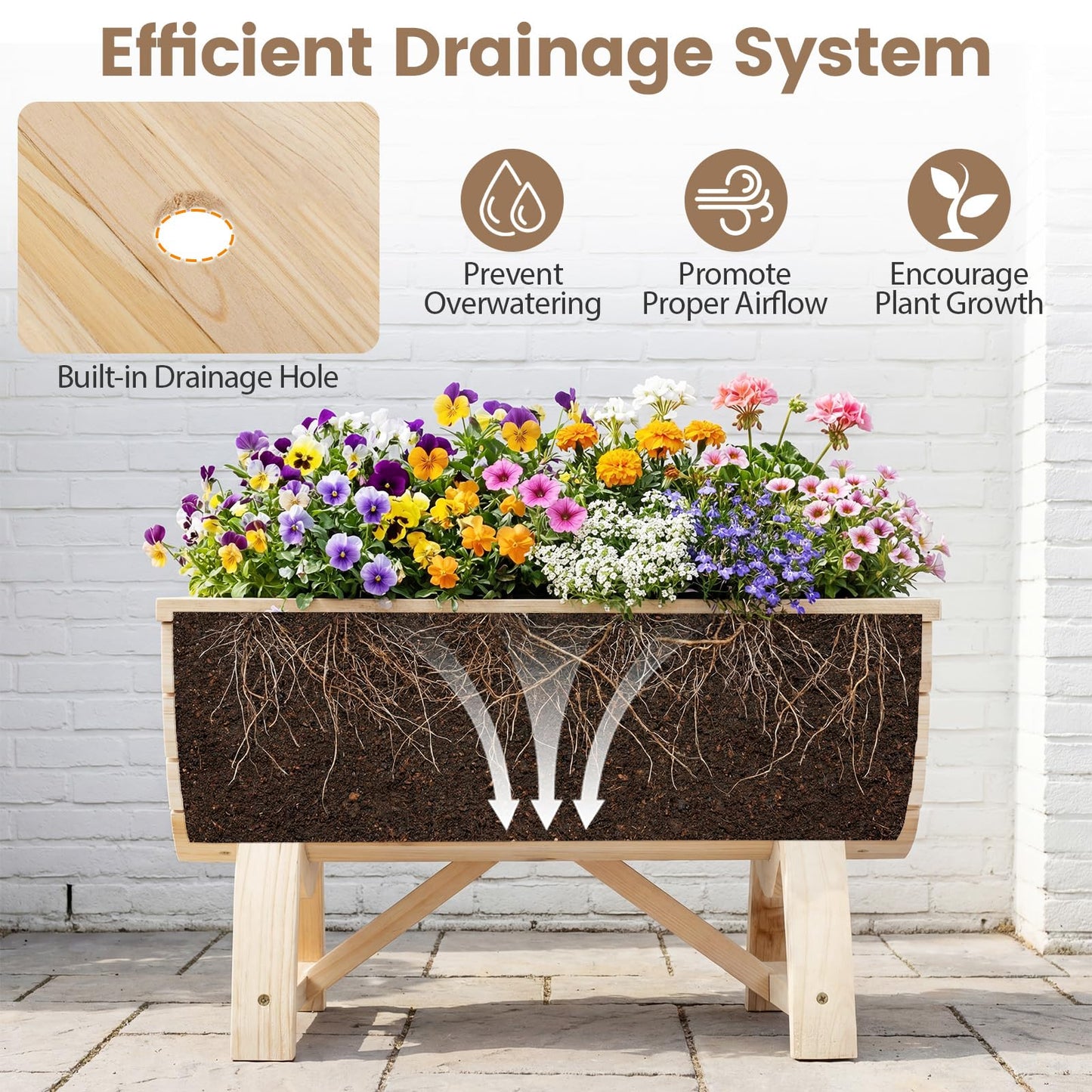 Set of 2 Raised Garden Bed, Half Barrel Fir Wood Planter Boxes with Legs
