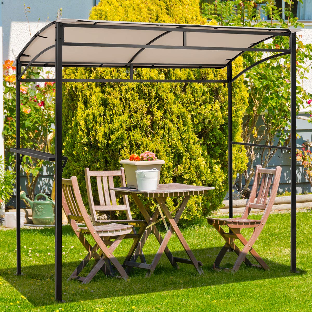 Outdoor Grill Gazebo with Serving Shelf and Storage Hooks