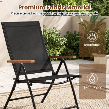 Folding Garden Chairs Set of 2/4, Outdoor Dining Chairs with Adjustable Backrest