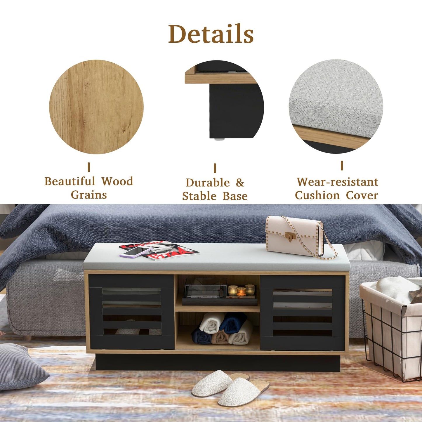 Shoe Bench with 6 Storage Compartments and 3 Adjustable Shelves and Cushion