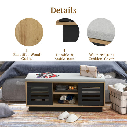 Shoe Bench with 6 Storage Compartments and 3 Adjustable Shelves and Cushion