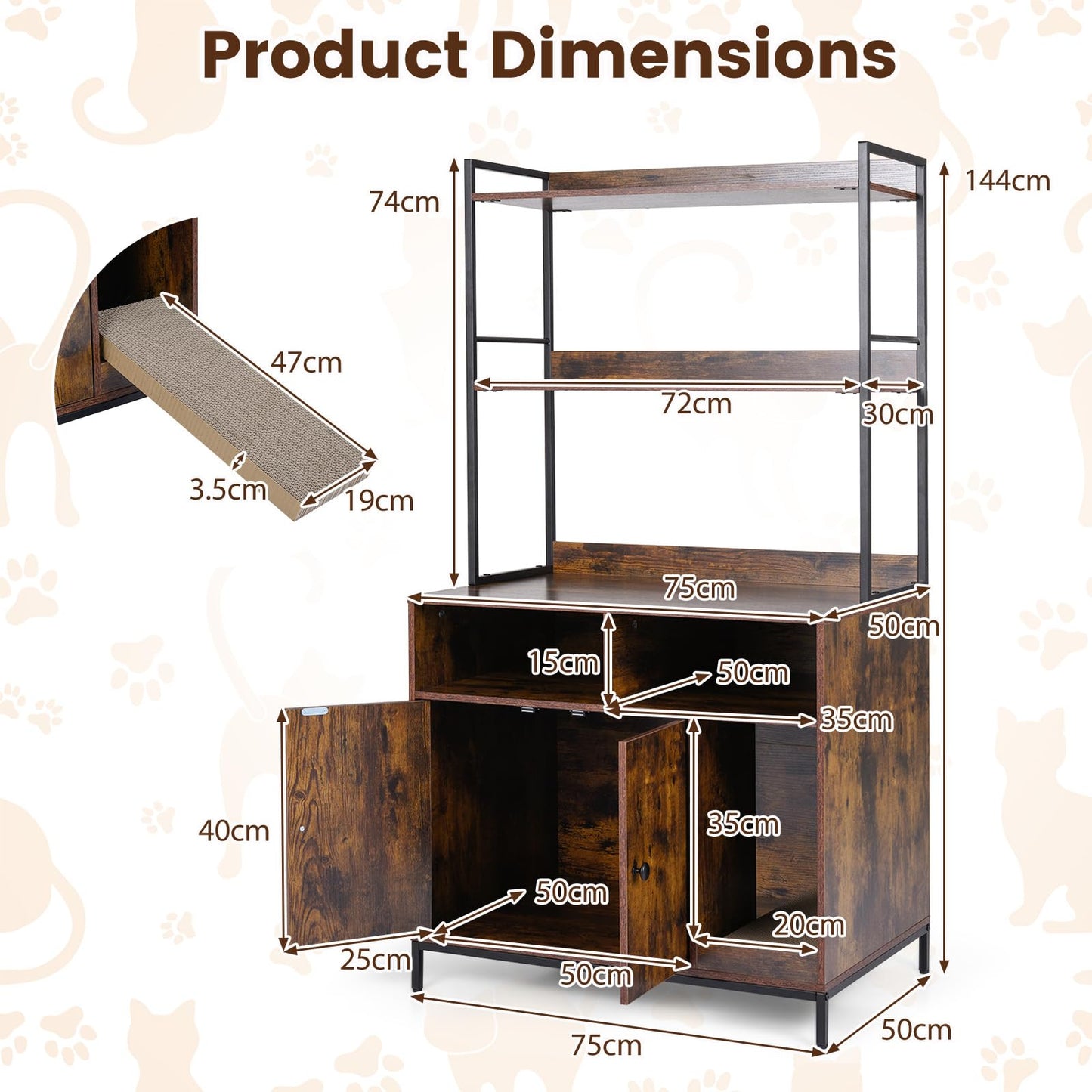 Cat Litter Box Enclosure, Hidden Cats Washroom Furniture with 2/3-tier Storage Shelves