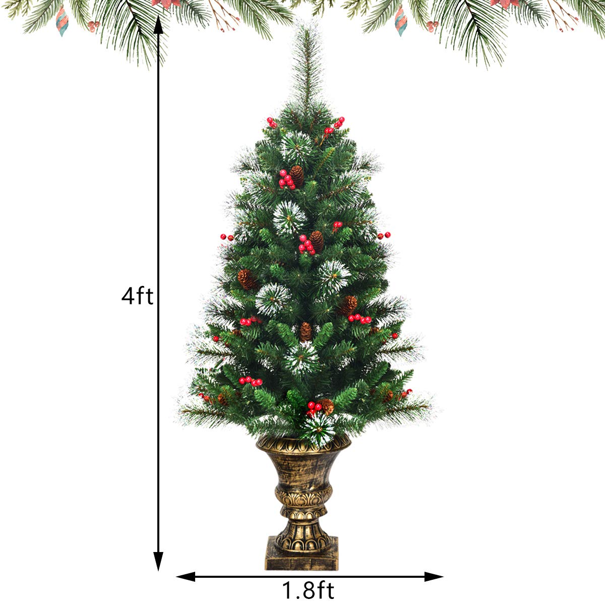4FT Christmas Tree, Small Artificial Xmas Trees with Pine Cones and Base