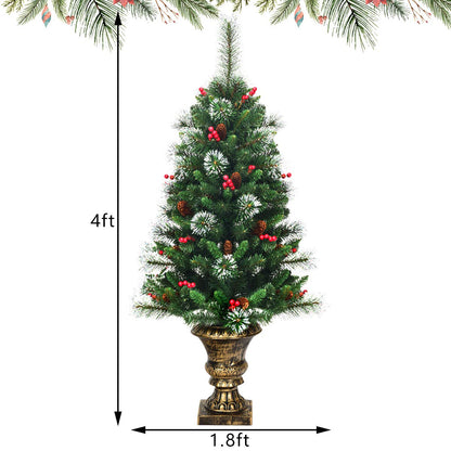 4FT Christmas Tree, Small Artificial Xmas Trees with Pine Cones and Base