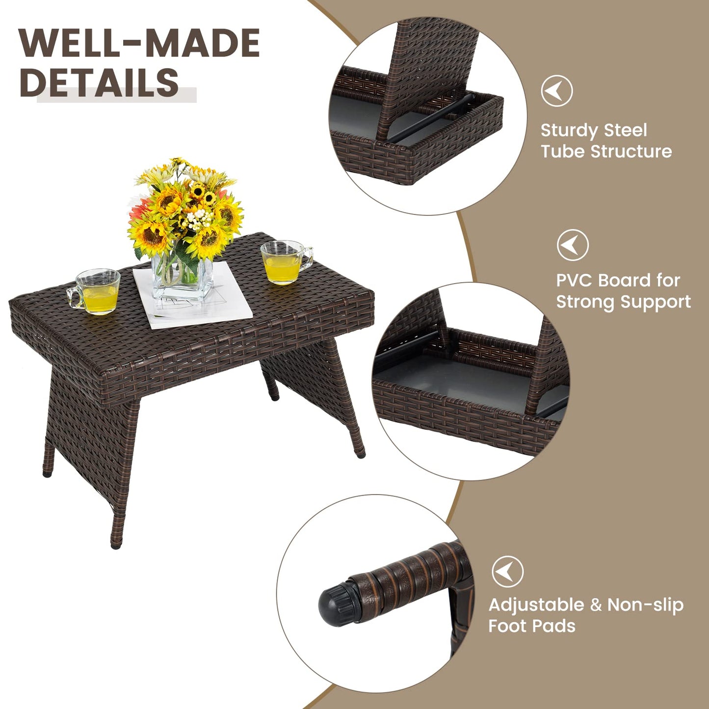 Outdoor Wicker Weave Side Table Small Garden Table