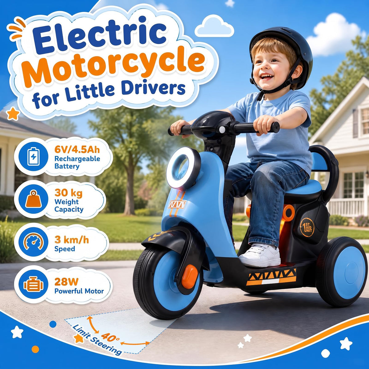 6V Kids Motorbike,Electric Ride On Motorcycle with Headlight