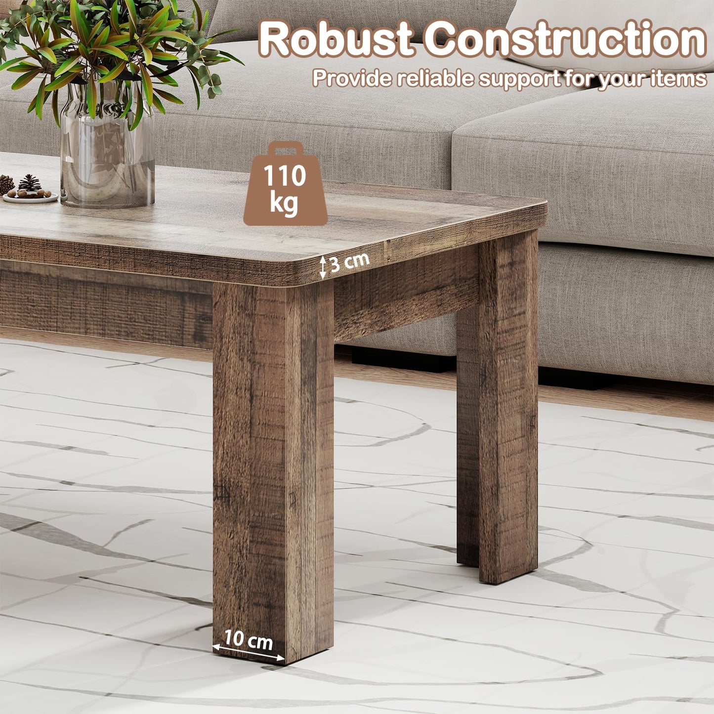 120 cm Farmhouse Coffee Table with Spacious Tabletop