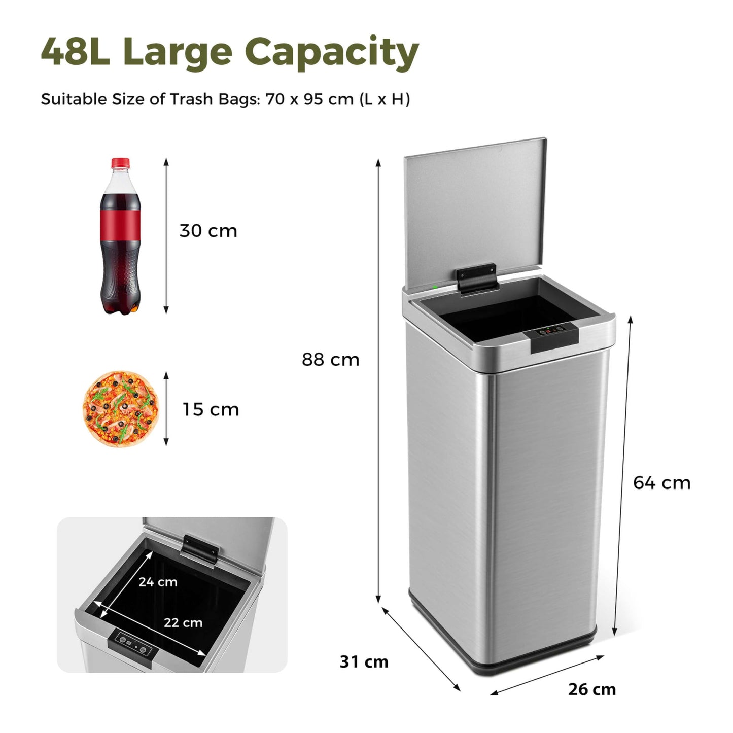 48L Automatic Trash Can with Lid