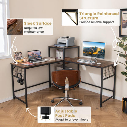 240 cm Long Convertible 2-Person Desk with Printer Stand and Adjustable Shelf