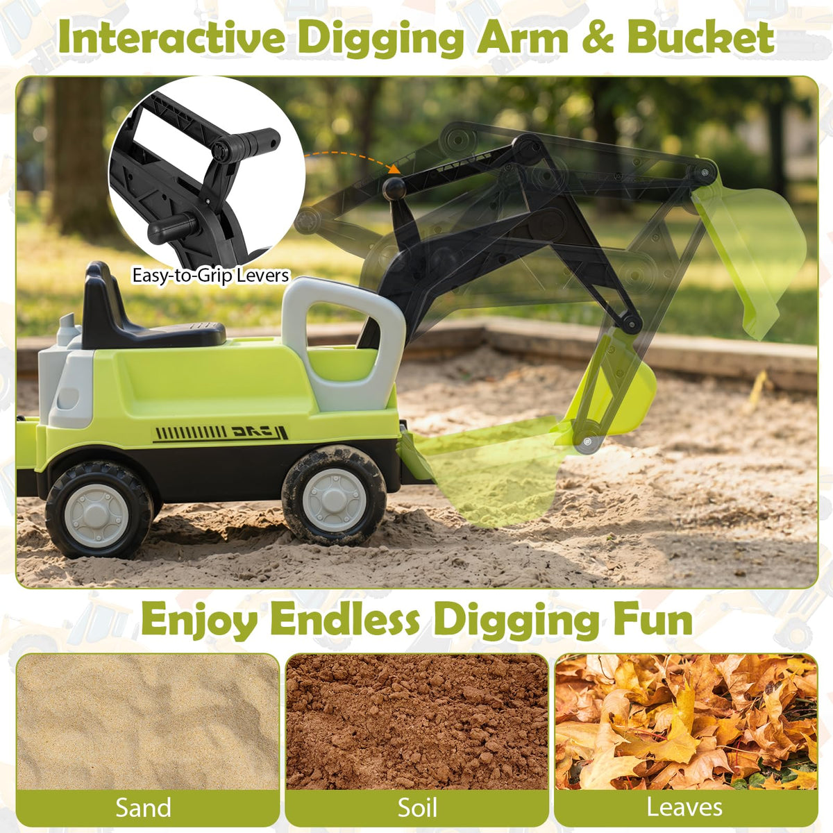 2-In-1 Ride on Push Car with Detachable Trailer and Rake Shovel for Ages 1.5-3