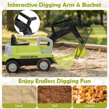 2-In-1 Ride on Push Car with Detachable Trailer and Rake Shovel for Ages 1.5-3