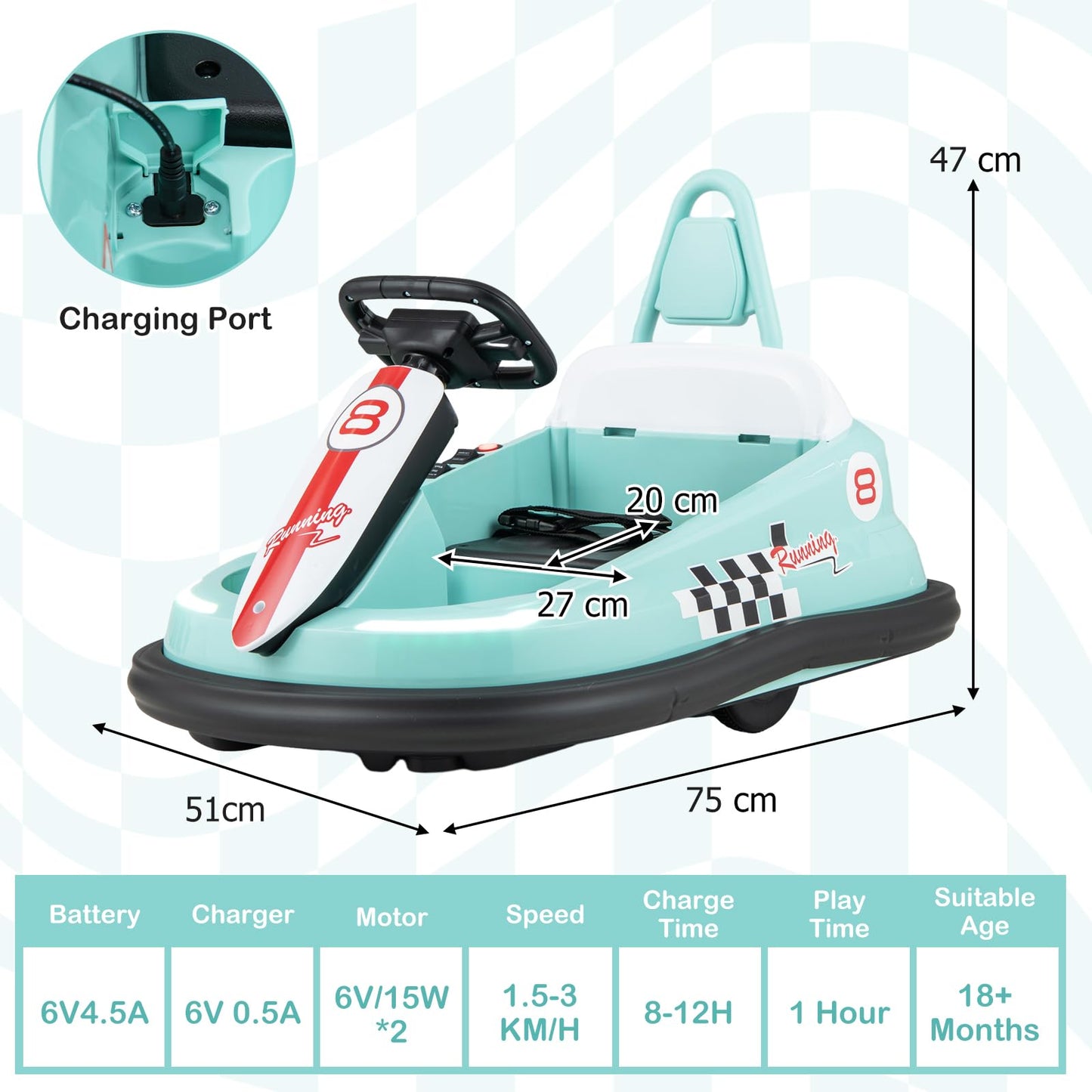 Electric kids Ride-on Bumper Car with 360° Spinning and Dual Motors