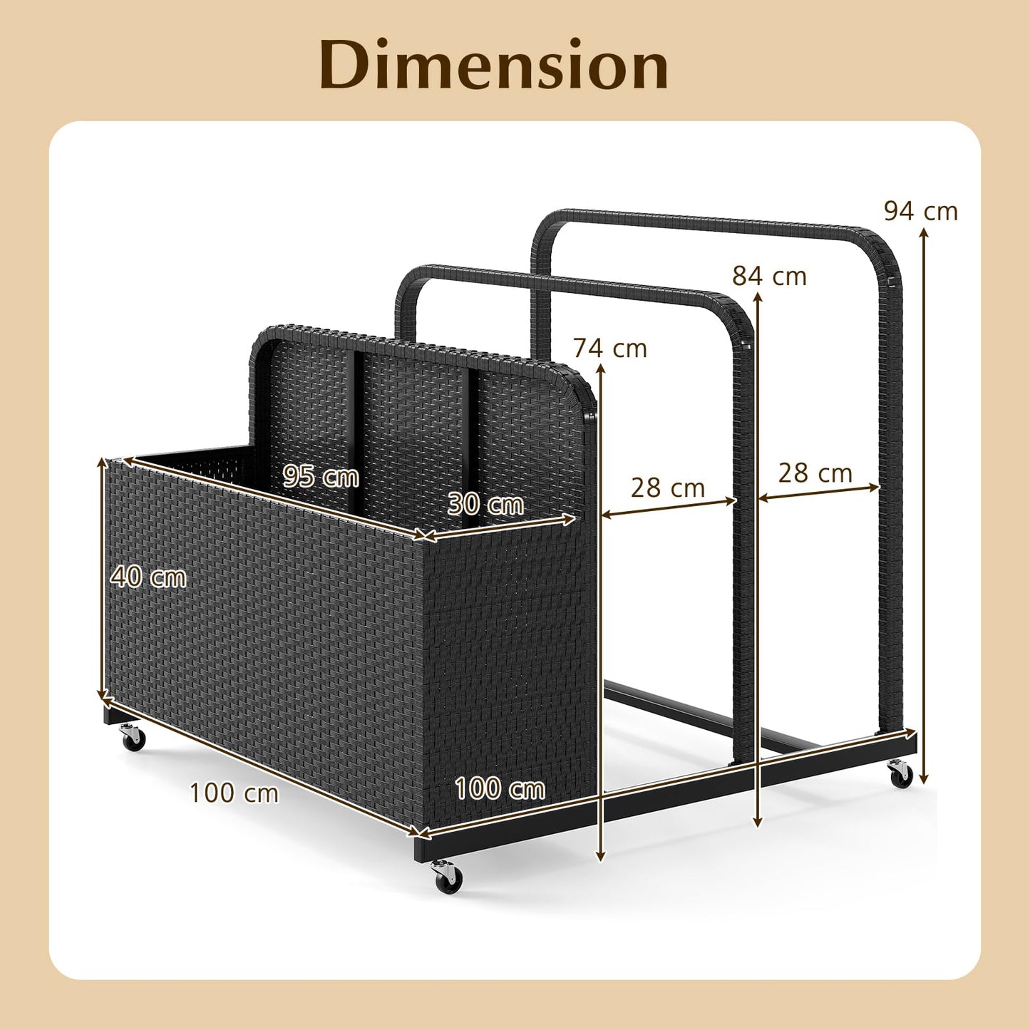 Rolling Poolside Float Storage with 2 Towel Rack and Wheels