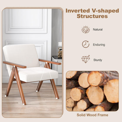 Modern Accent Chair Linen Fabric Armchair with Solid Acacia Wood Frame
