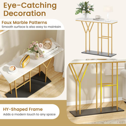 Faux Marble Slim Entryway Table Hall Desk