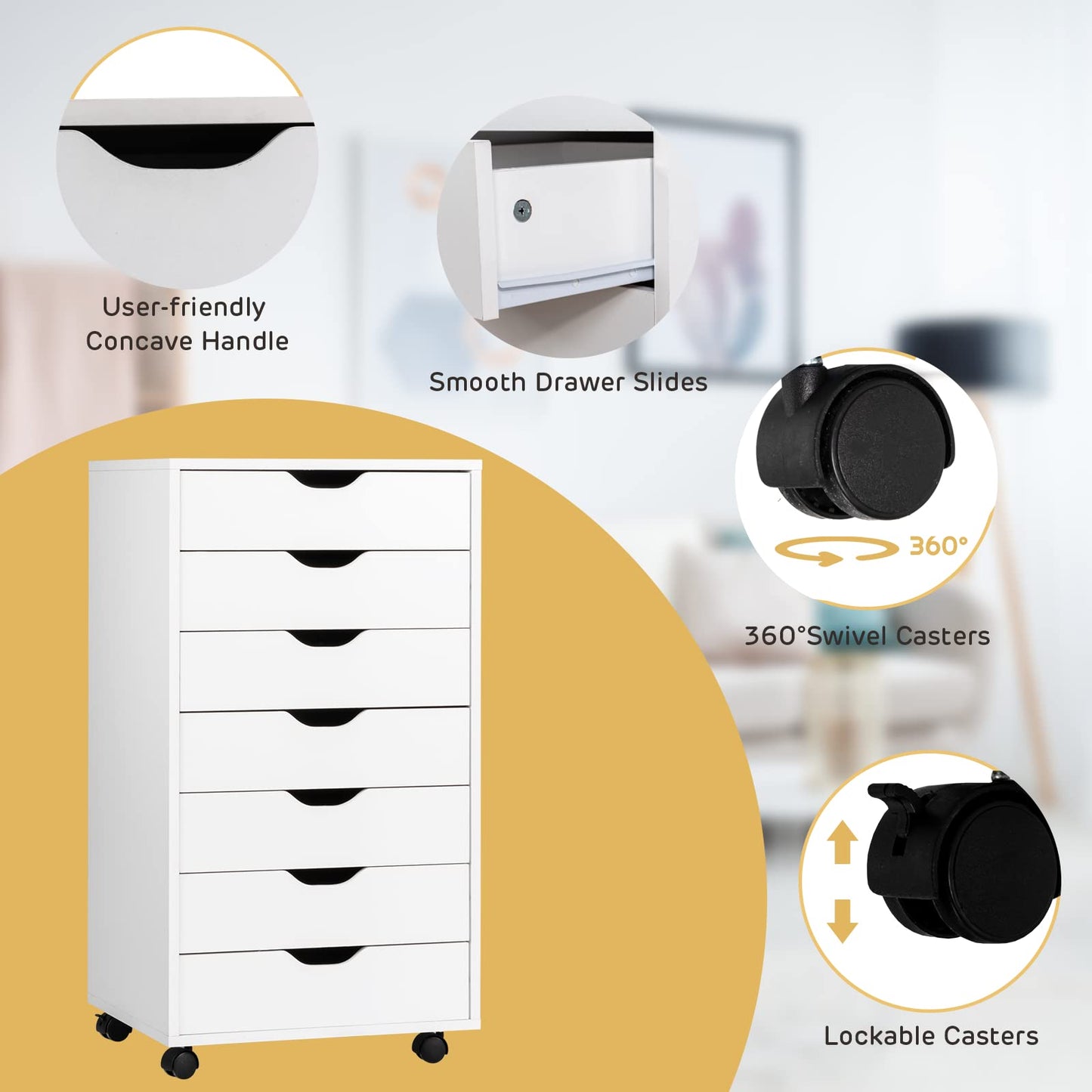 7 Drawers Lateral Stationery Storage Organiser Chest with Wheels