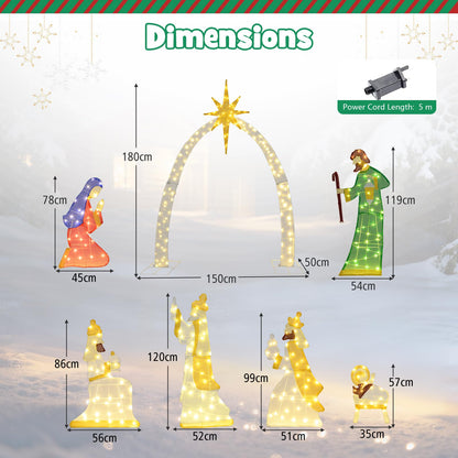 7 Pcs Lighted Nativity Scene with 310 Warm White LED Lights