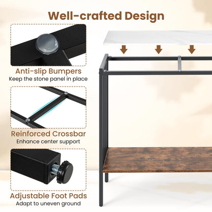 90 CM 2 Tier Industrial Console Foyer Table with Sintered Stone Tabletop