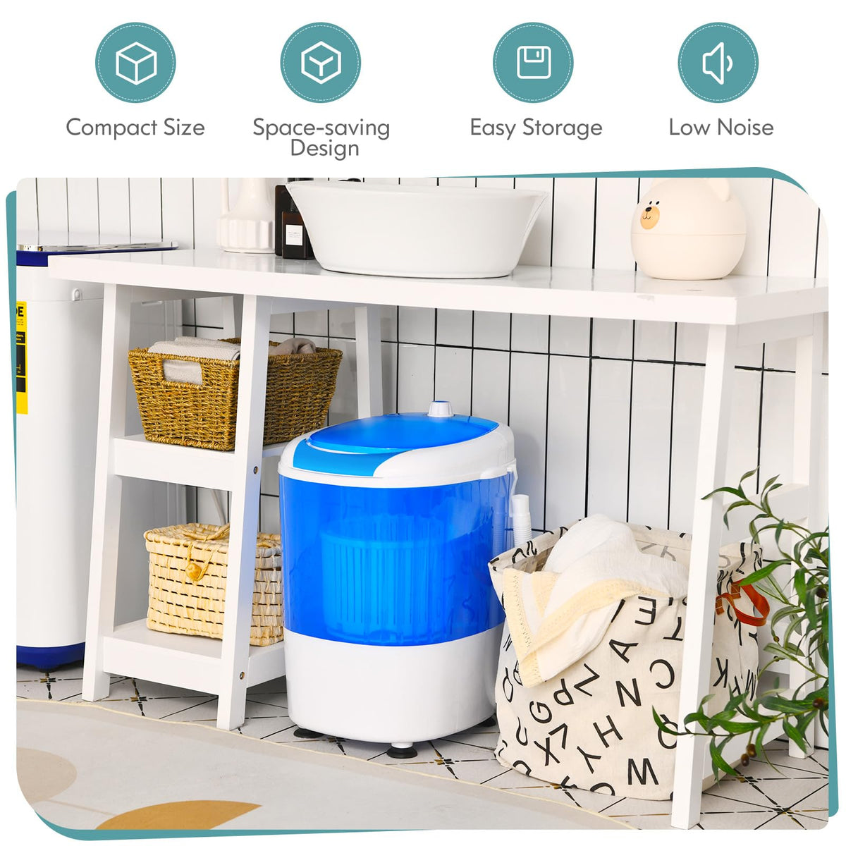 GiantexUK 2-in-1 Mini Washing Machine, Single Tub Washer and Spin Dryer