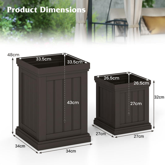 Giantex Square Plastic Planters Set of 2 48cm Large & 32cm Small Flower Pots with Drainage Holes