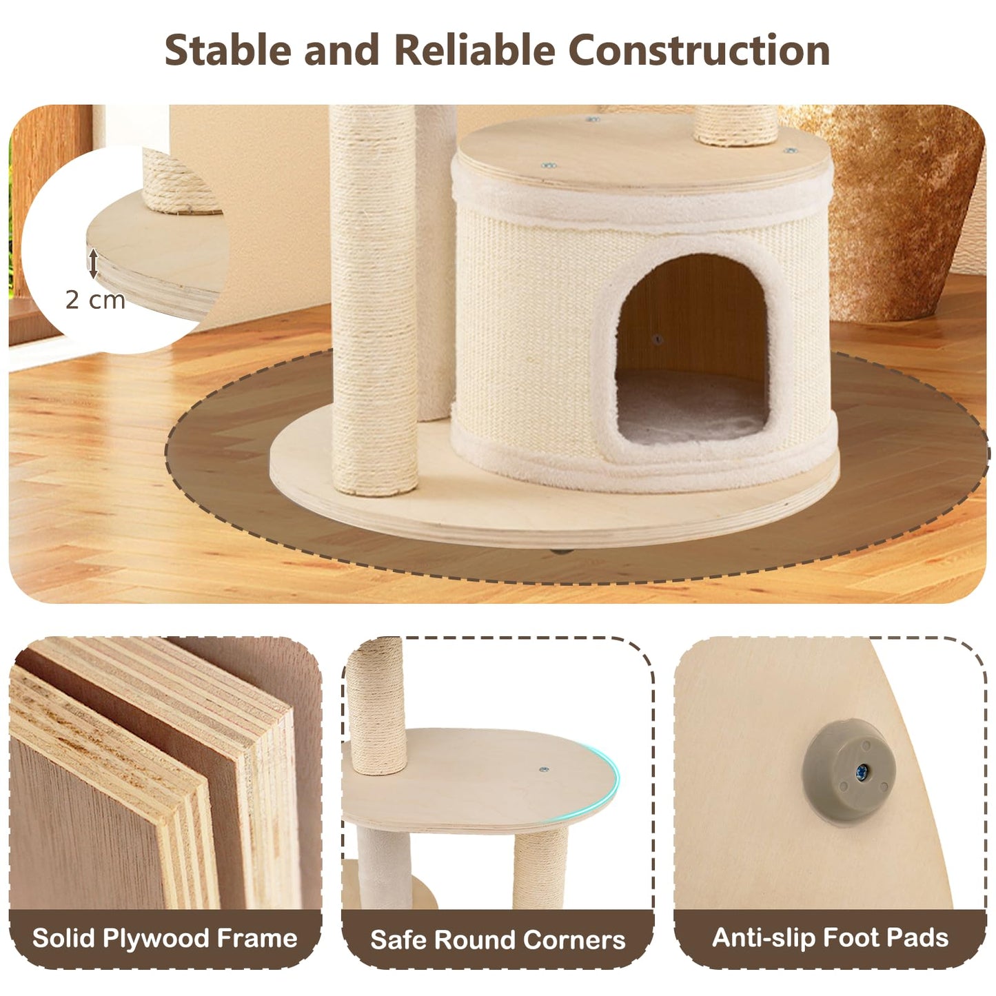 6-level Wooden cat tree with cat condo and sisal scratching posts for indoor
