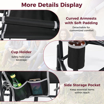 Outdoor Foldable Padded Rocker Camping Chair with Cup Holder