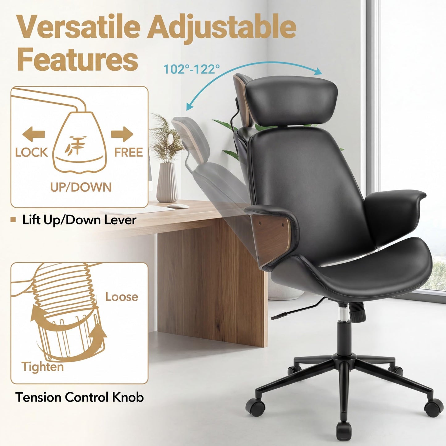 Ergonomic Office Chair, Mid Century Modern Home Desk Chair