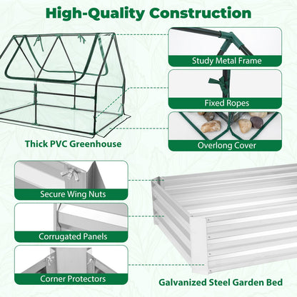 Raised Garden Bed with Greenhouse, Outdoor Elevated Planter Box with PVC/PE Cover