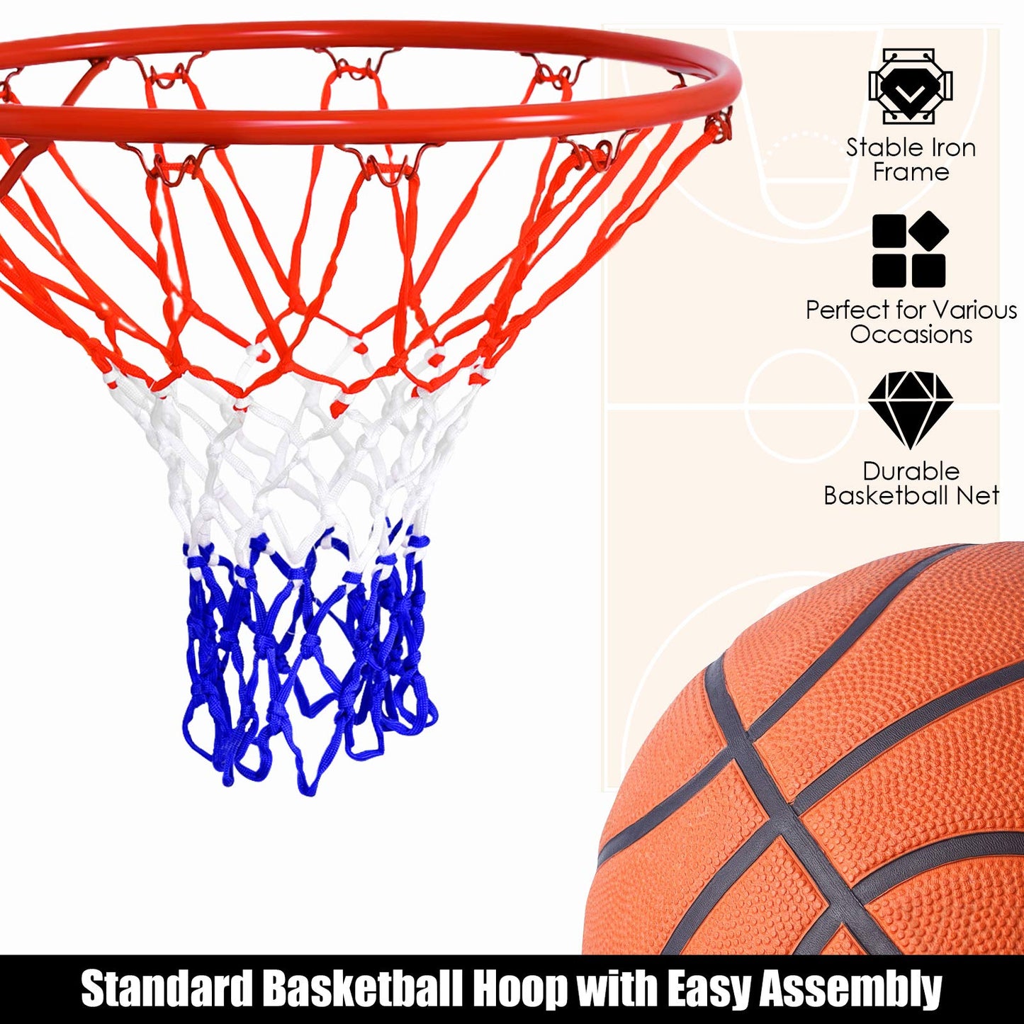 46cm Replacement Basketball Rim for Kids Adults