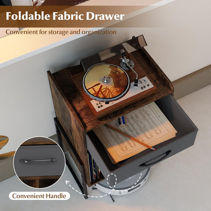 Record Player Stand, Industrial Wooden Turntable Stand End Sofa Side Table