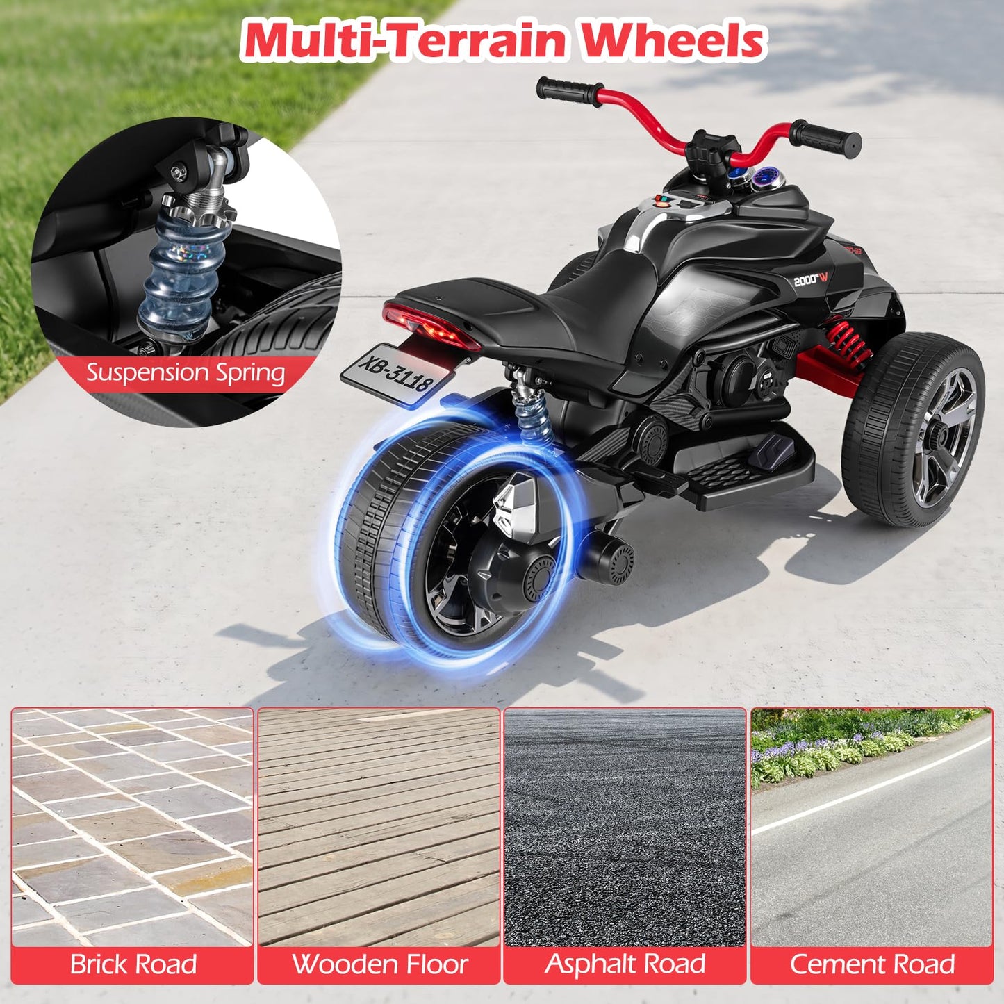 12V Kids Electric Quad Bike with Music, High/Low Speed, USB Port