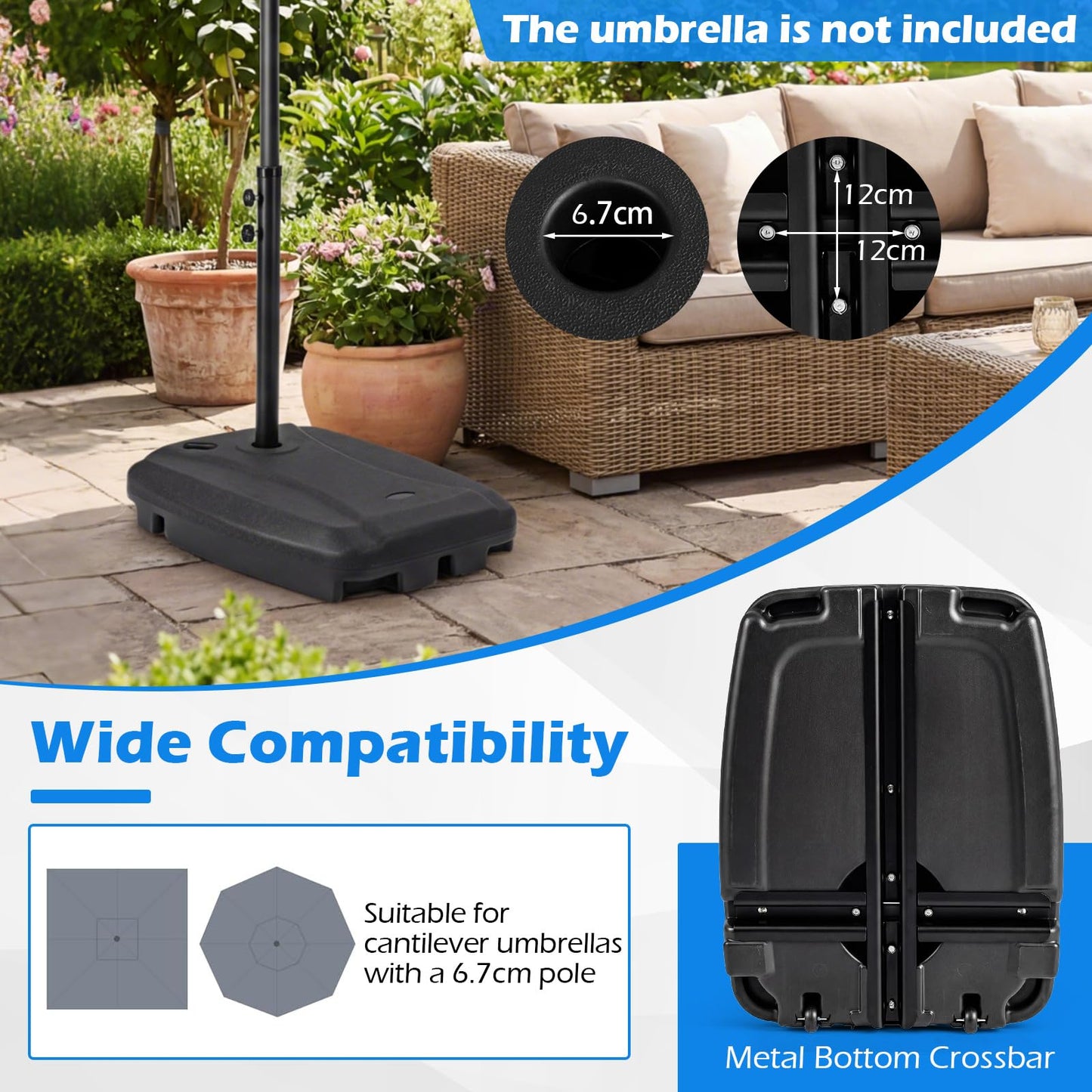 Cantilever Base Weight, Heavy-Duty Mobile Patio Parasol Umbrella Stand
