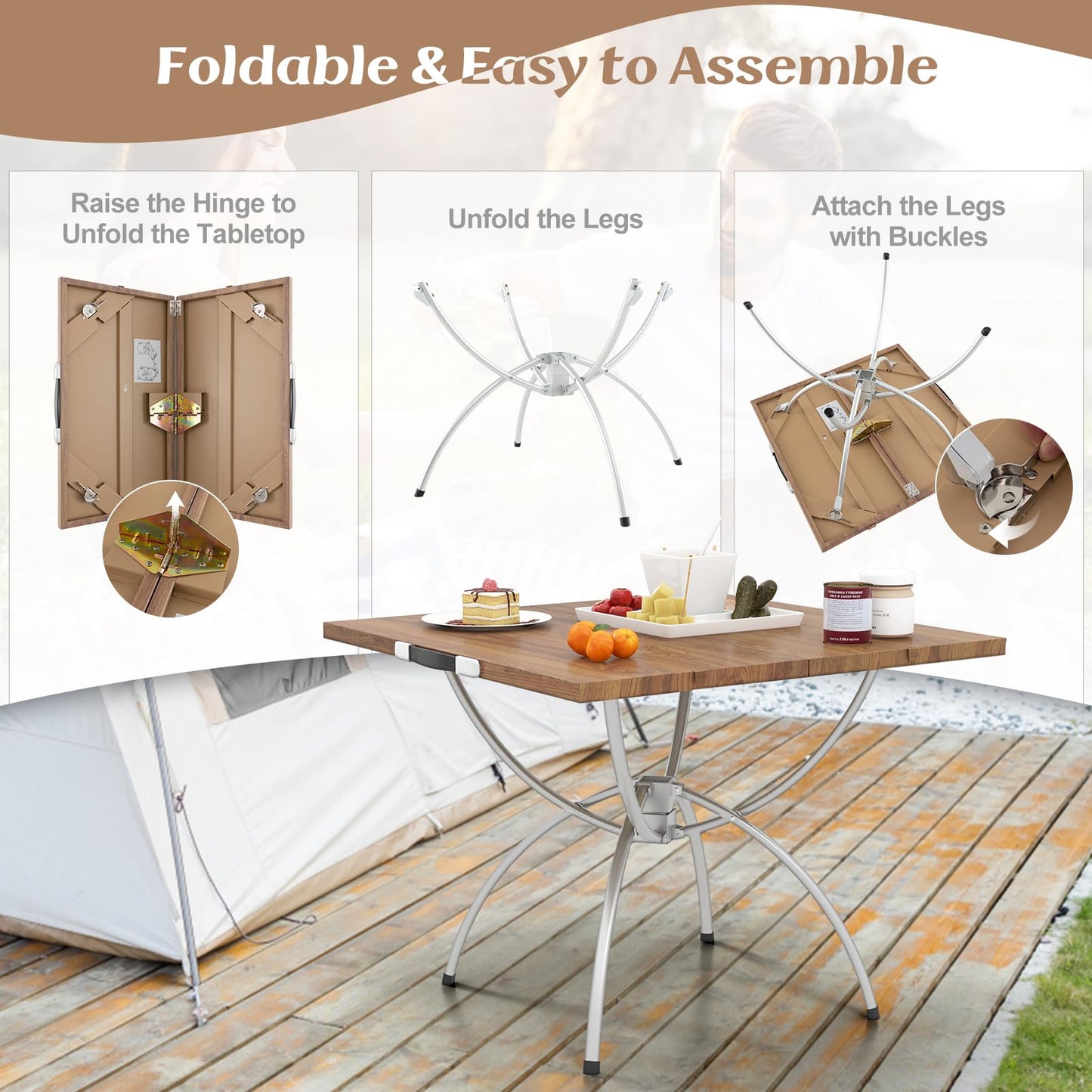 2 PCS Aluminum Foldable Picnic Table with Extendable Design