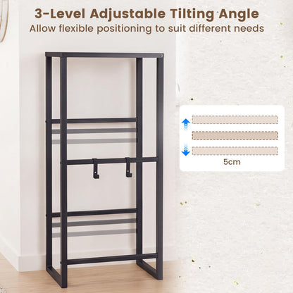 3-Tier Drink Crate Rack, Metal Bottle Storage Shelf with 3 Adjustable Angles & 2 Hooks